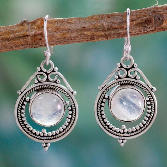 Vintage Round Moonstone Earrings