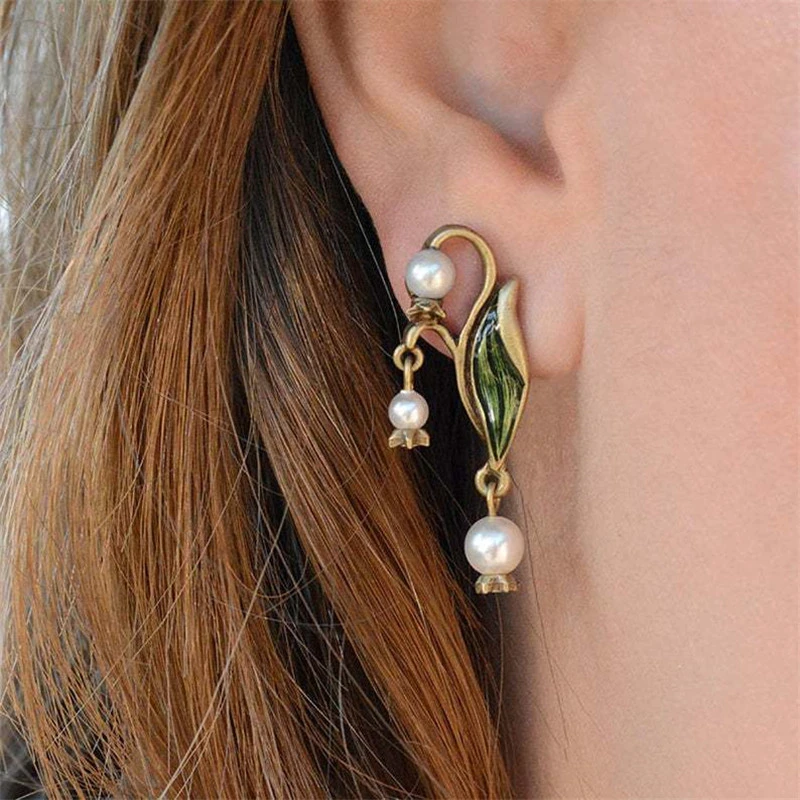 Boho Earrings with Enamel & Pearl