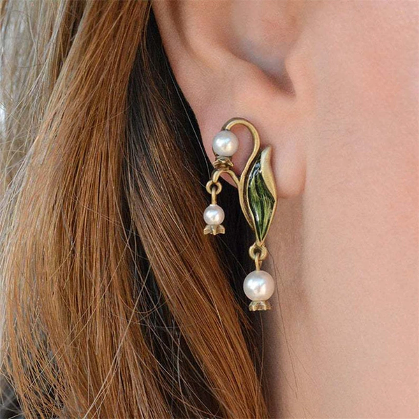 Boho Earrings with Enamel & Pearl