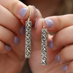 Rectangular Boho Earrings of Sterling Silver