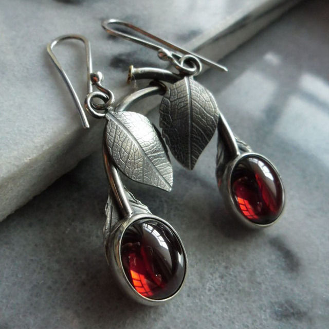 Boho Earrings with Red Crystal