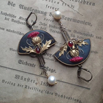 Boho Earrings with Pearl & Red Crystal