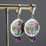 Boho Earrings with Purple Crystal in Sterling Silver