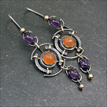 Vintage Purple & Orange Crystal Silver Earrings