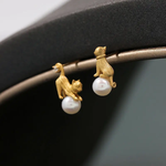 Vintage Gold Kitty Pearl Earrings