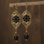 Vintage Drop Black Stone Earrings