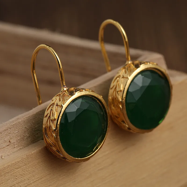 Vintage Green Zirconia Gold Earrings