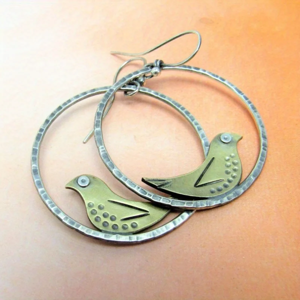 Vintage Openwork Green Vogel Earrings