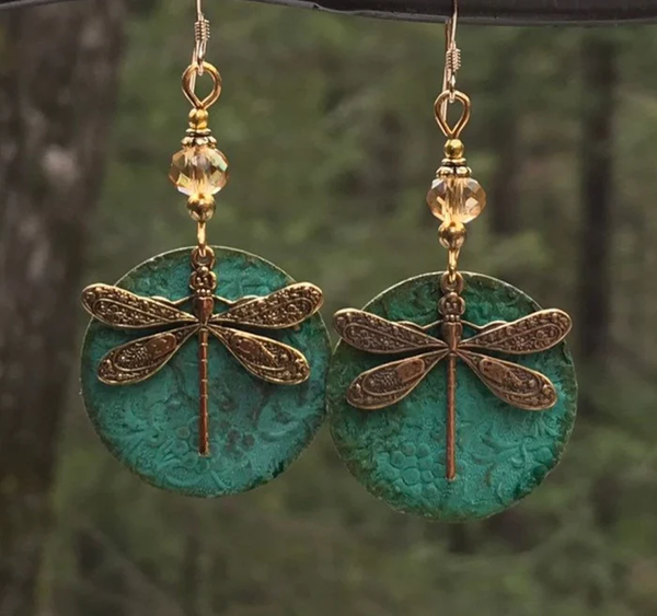 Vintage Dragonfly Gold Earrings