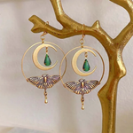 Vintage Gold Moon Dragonfly Earrings