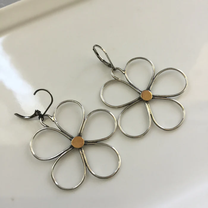 Vintage Silver Openwork Flower Earrings