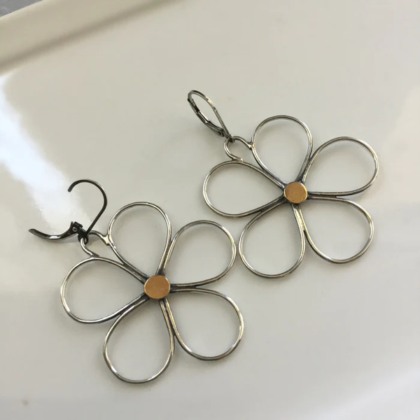 Vintage Silver Openwork Flower Earrings