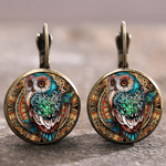 Vintage Round Crystal Owl Earrings
