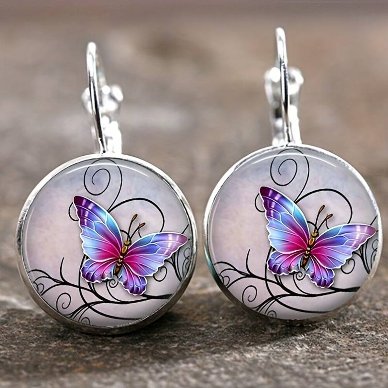 Vintage Round Crystal Butterfly Earrings