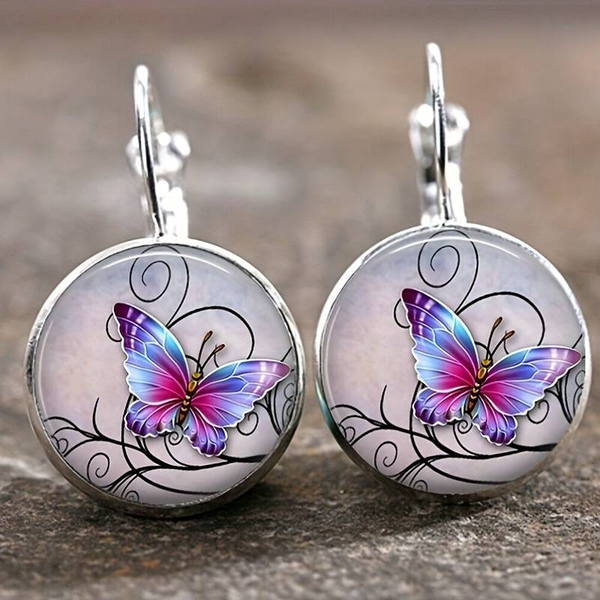 Vintage Round Crystal Butterfly Earrings