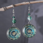 Vintage Blue Drop Round Mandala Earrings