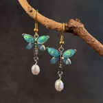 Vintage Green Opal Perle Butterfly Earrings