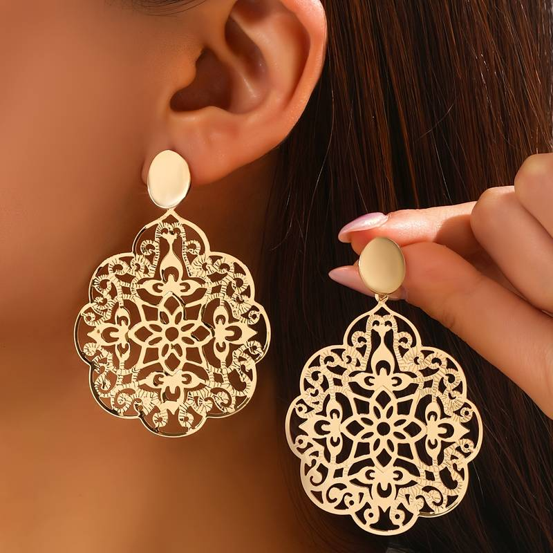 Vintage Gold Openwork Mandala Earrings