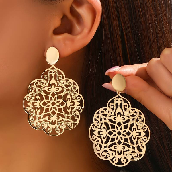 Vintage Gold Openwork Mandala Earrings