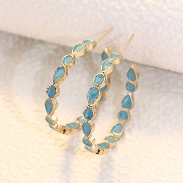 Vintage Blue Stone Hoop Earrings