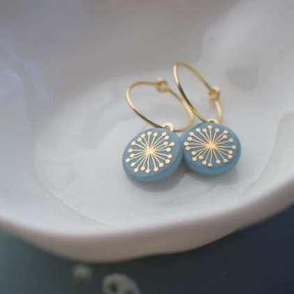 Vintage Blue Round Dandelion Earrings