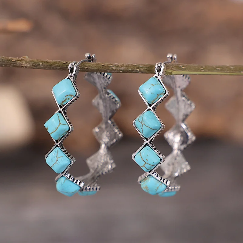 Vintage Turquoise Geometric Steentjes Earrings