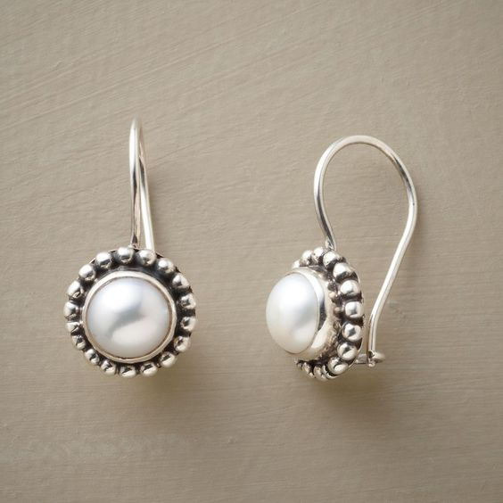Vintage Inlaid Silver Pearls Earrings