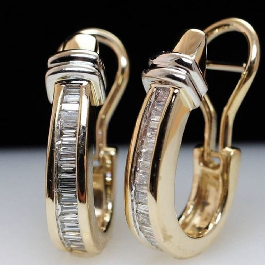 Vintage Inlaid Crystal Gold Earrings