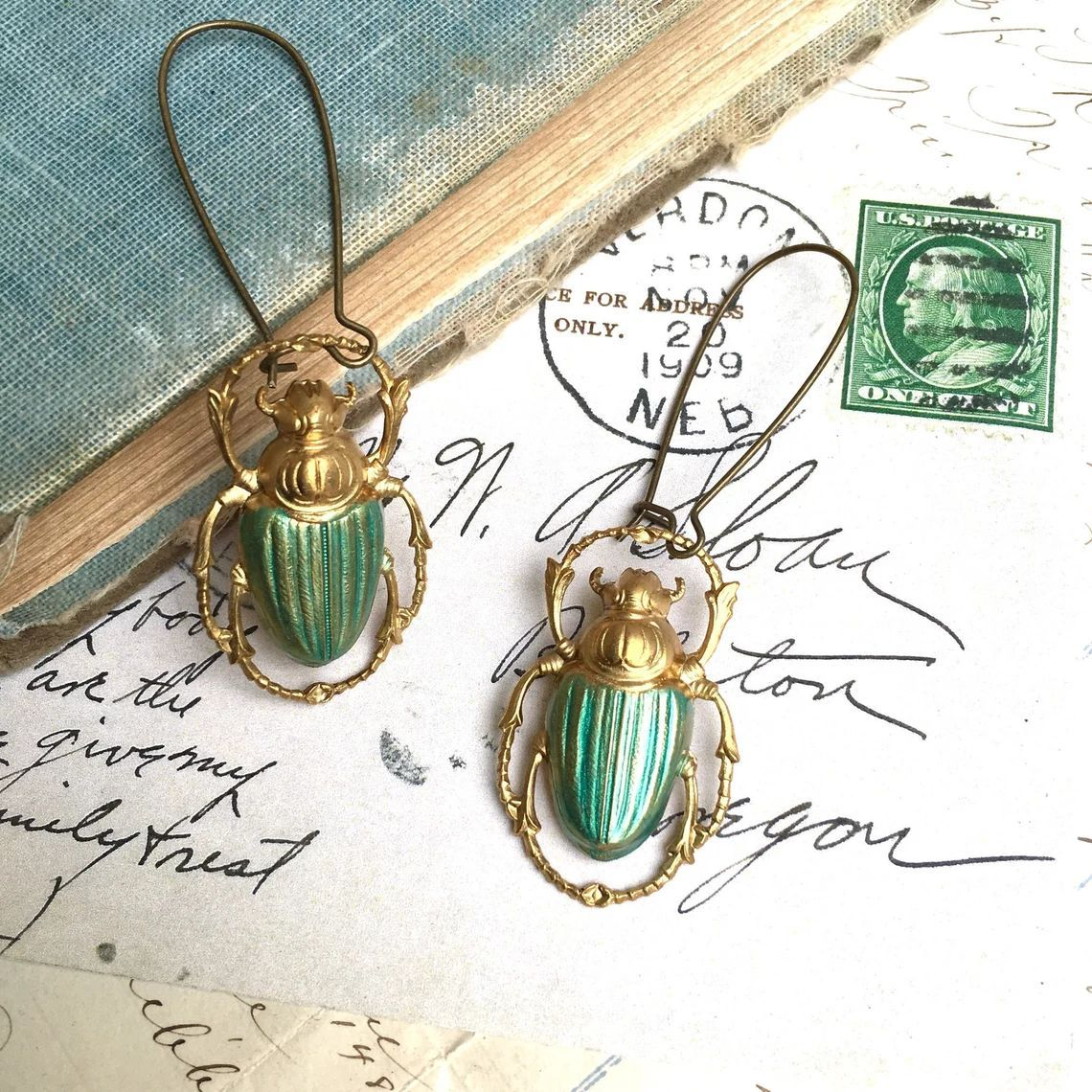 Vintage Gold Scarab Earrings