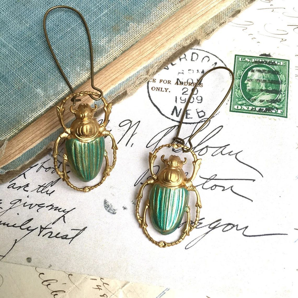 Vintage Gold Scarab Earrings