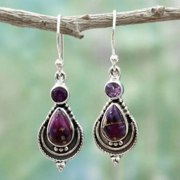Vintage Drop Purple Stone Earrings