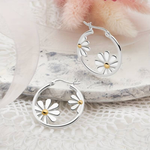 Vintage Round Daisy Silver Earrings