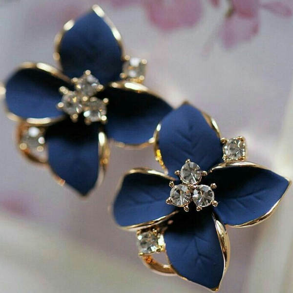 Vintage Blue Crystal Flower Earrings