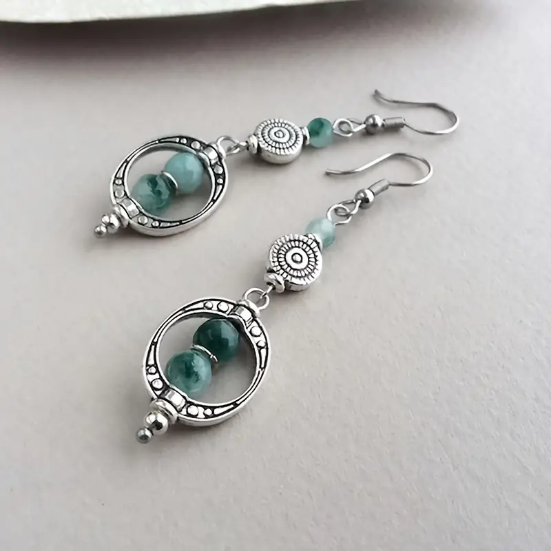 Vintage Drop Green Stone Earrings