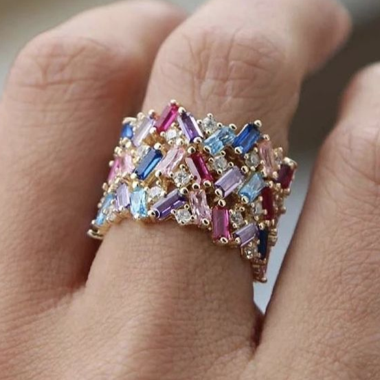 Vintage Colourful Inlaid Crystals Ring