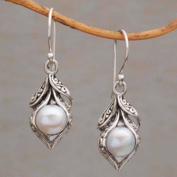 Vintage Drop Pearl Silver Earrings