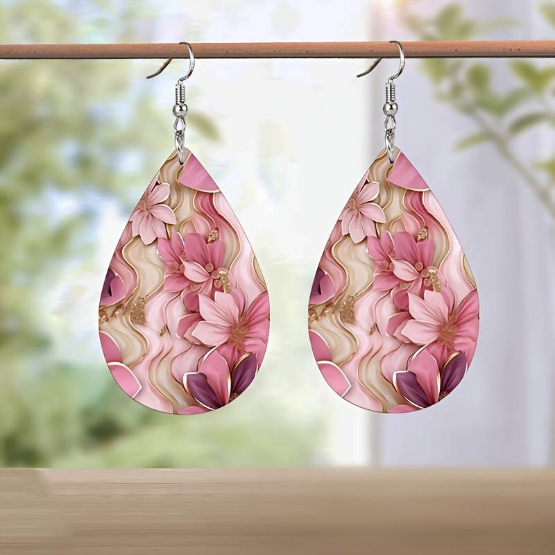 Vintage Bloemige Pink Earrings