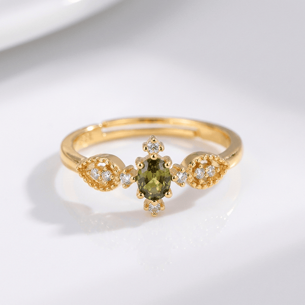 Olive Green Crystal Dainty Gold Ring — (Adjustable)
