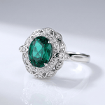 Vintage Emerald Silver Floral Ring — (Adjustable)