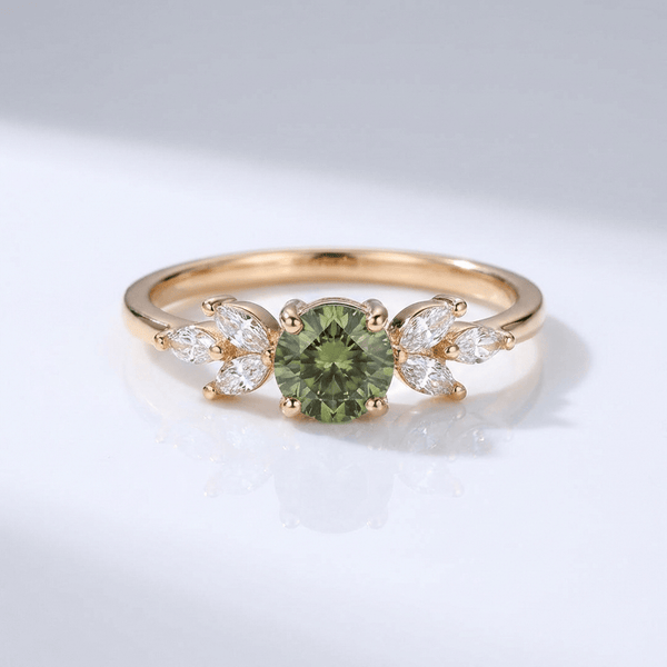 Green Peridot Gold Dainty Leaf Ring