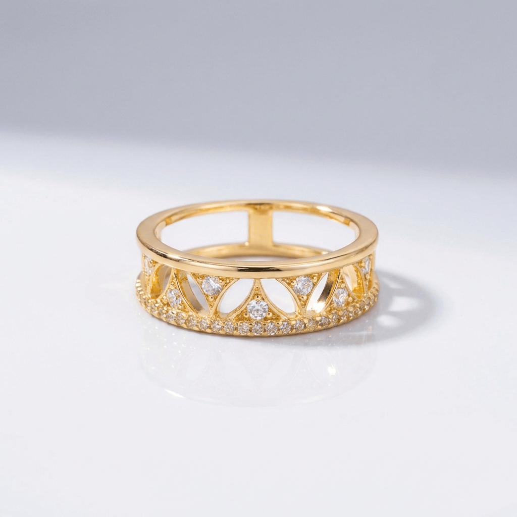 Crystal Crown Gold Band Ring — (Adjustable)