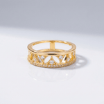 Crystal Crown Gold Band Ring — (Adjustable)