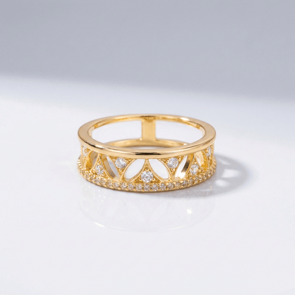 Crystal Crown Gold Band Ring — (Adjustable)