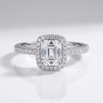 Emerald Cut Zirconia Silver Halo Ring
