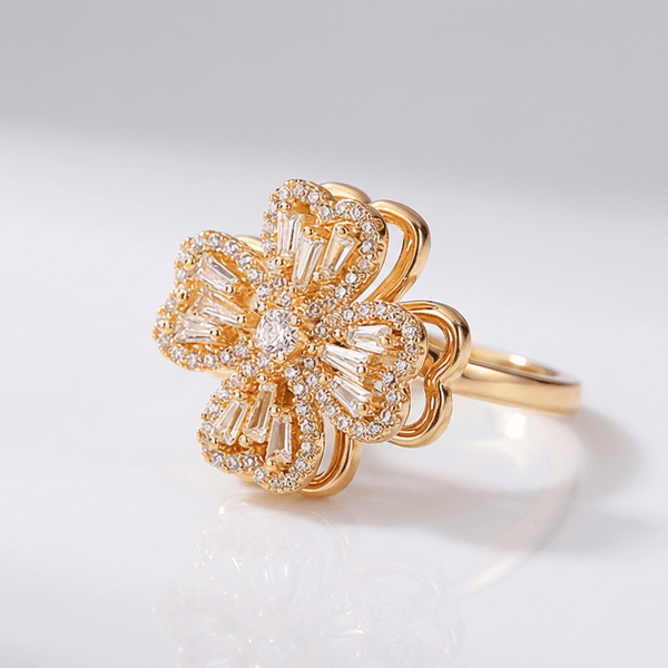 Baguette Zirconia Rotating Flower Ring — (Adjustable)