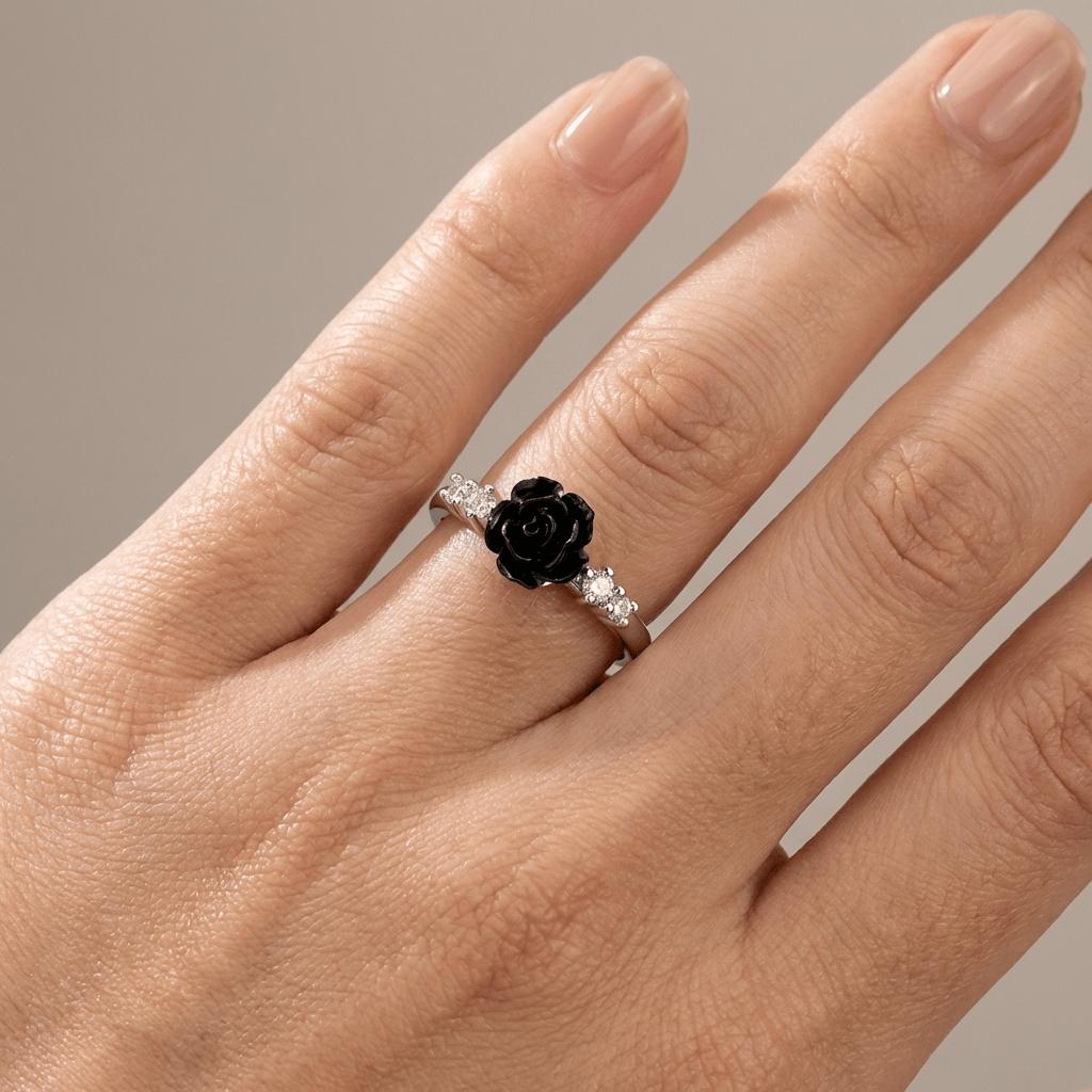 Silver Rose Diamond Ring — (Adjustable)
