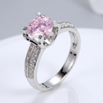 Silver Round Diamond Pave Solitaire Ring — (Adjustable)