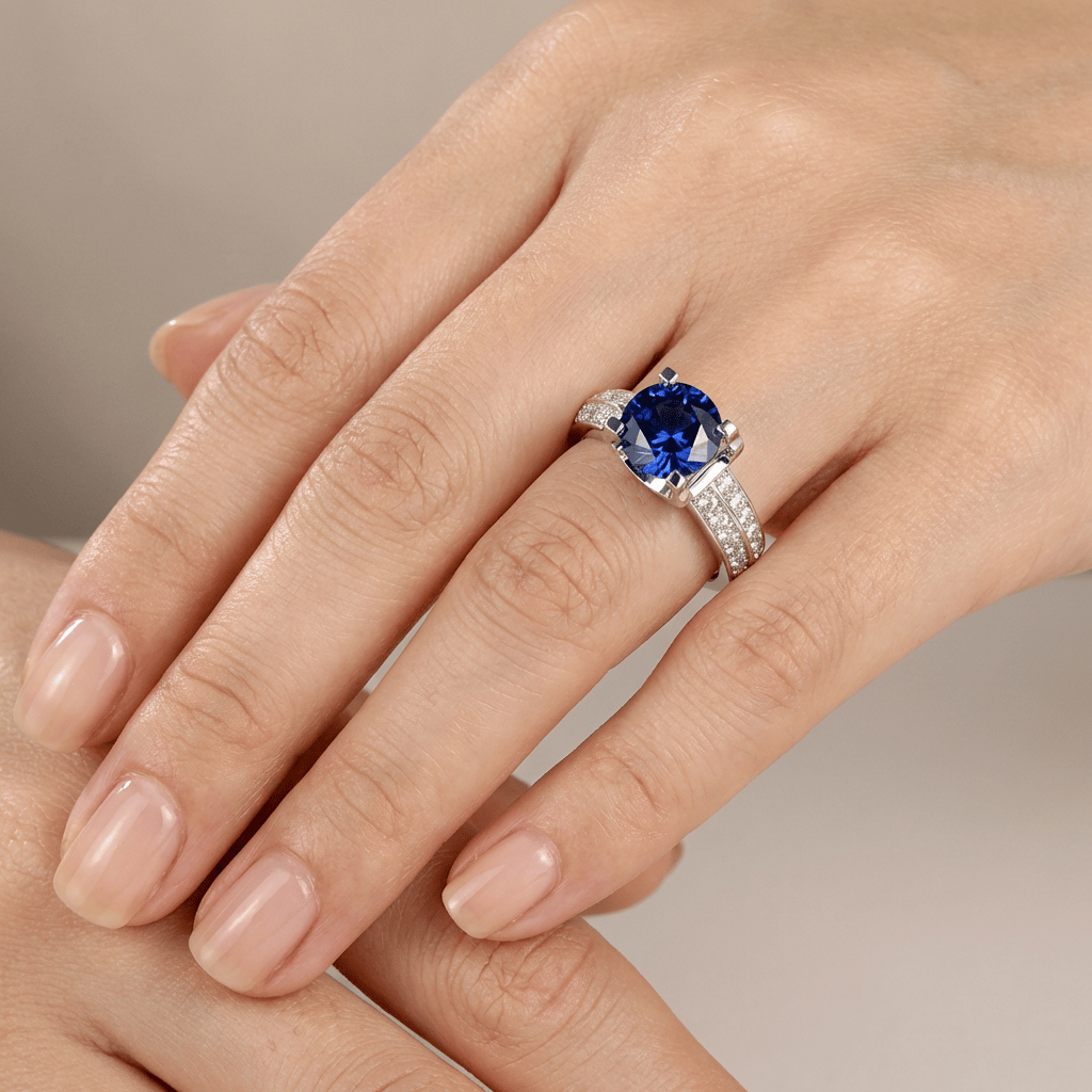 Silver Round Diamond Pave Solitaire Ring — (Adjustable)