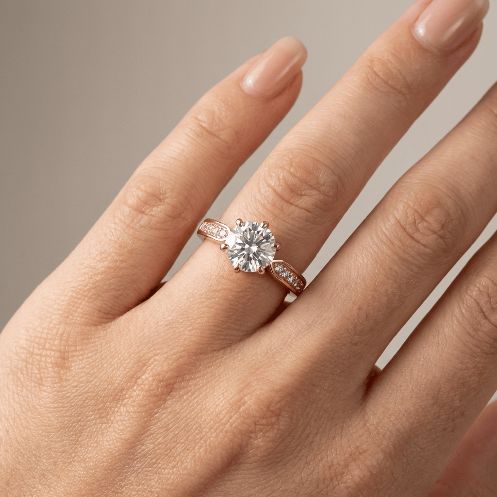 Rose Gold Round Diamond Pave Ring — (Adjustable)
