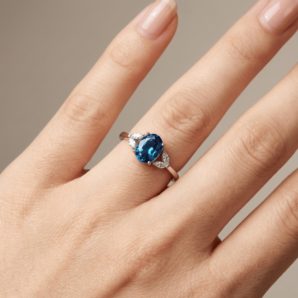 Silver Blue Topaz Oval Ring — (Adjustable)